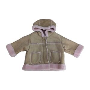 Baby Luxuries Children's Place Baby Girl 6-9M Suede Coat Faux Fur Lined Pink Tan